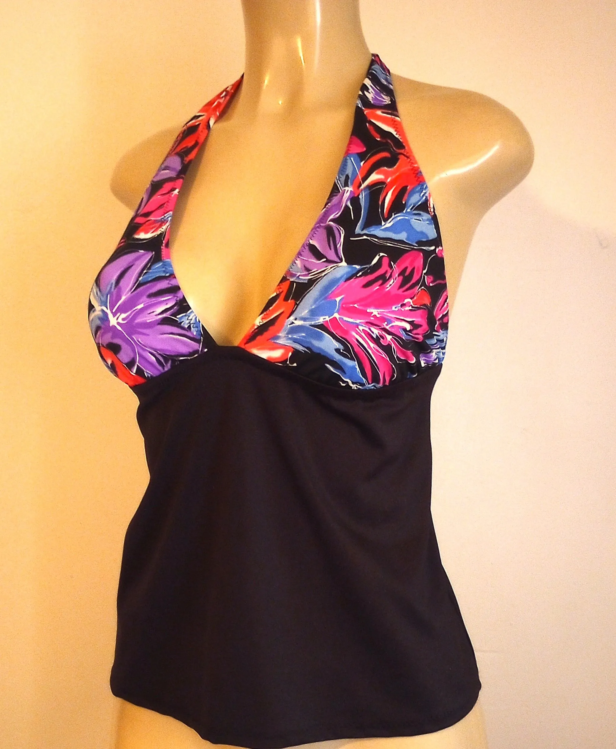 Tie Halter Tankini Tops. Open Apron Back Swimwear