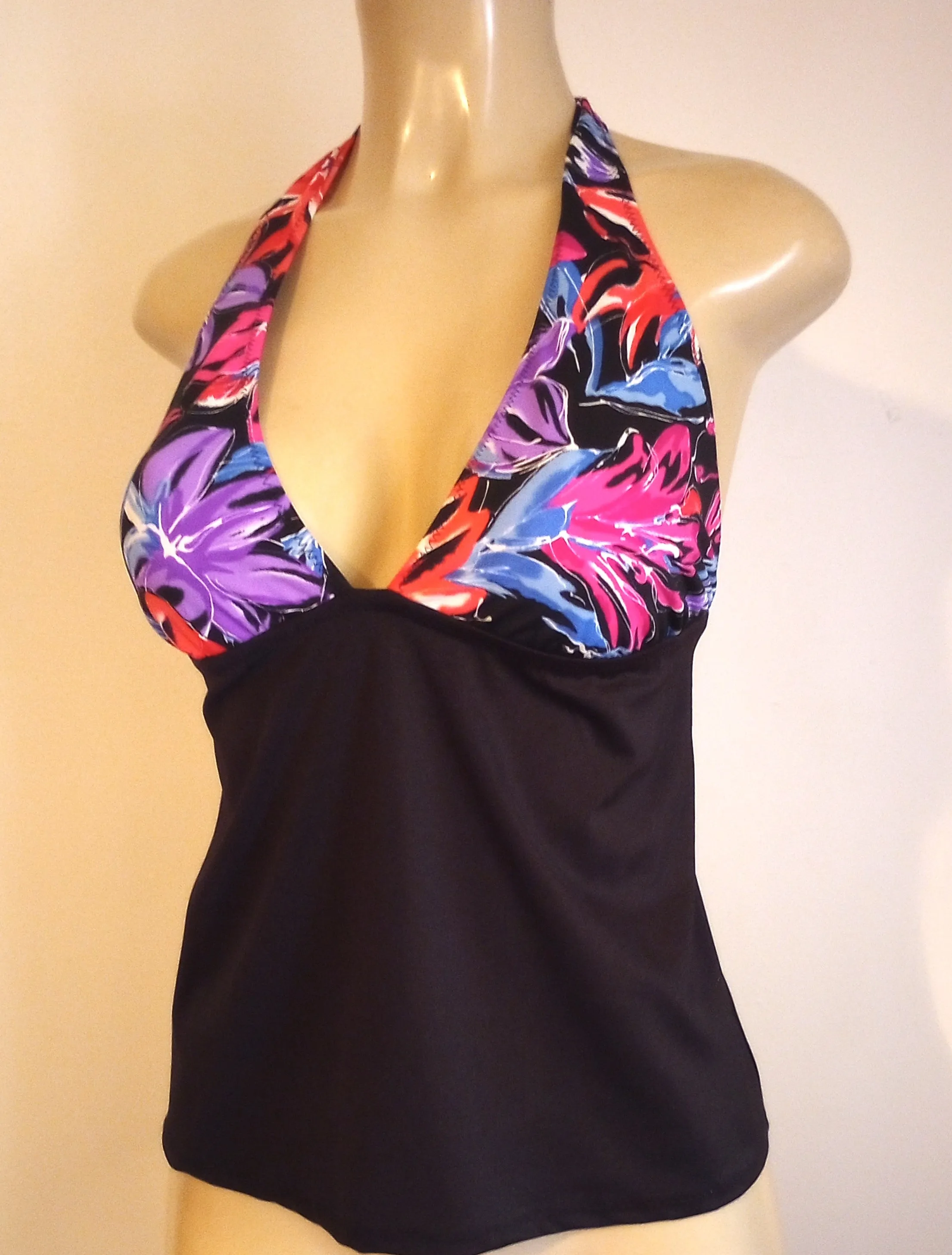 Tie Halter Tankini Tops. Open Apron Back Swimwear