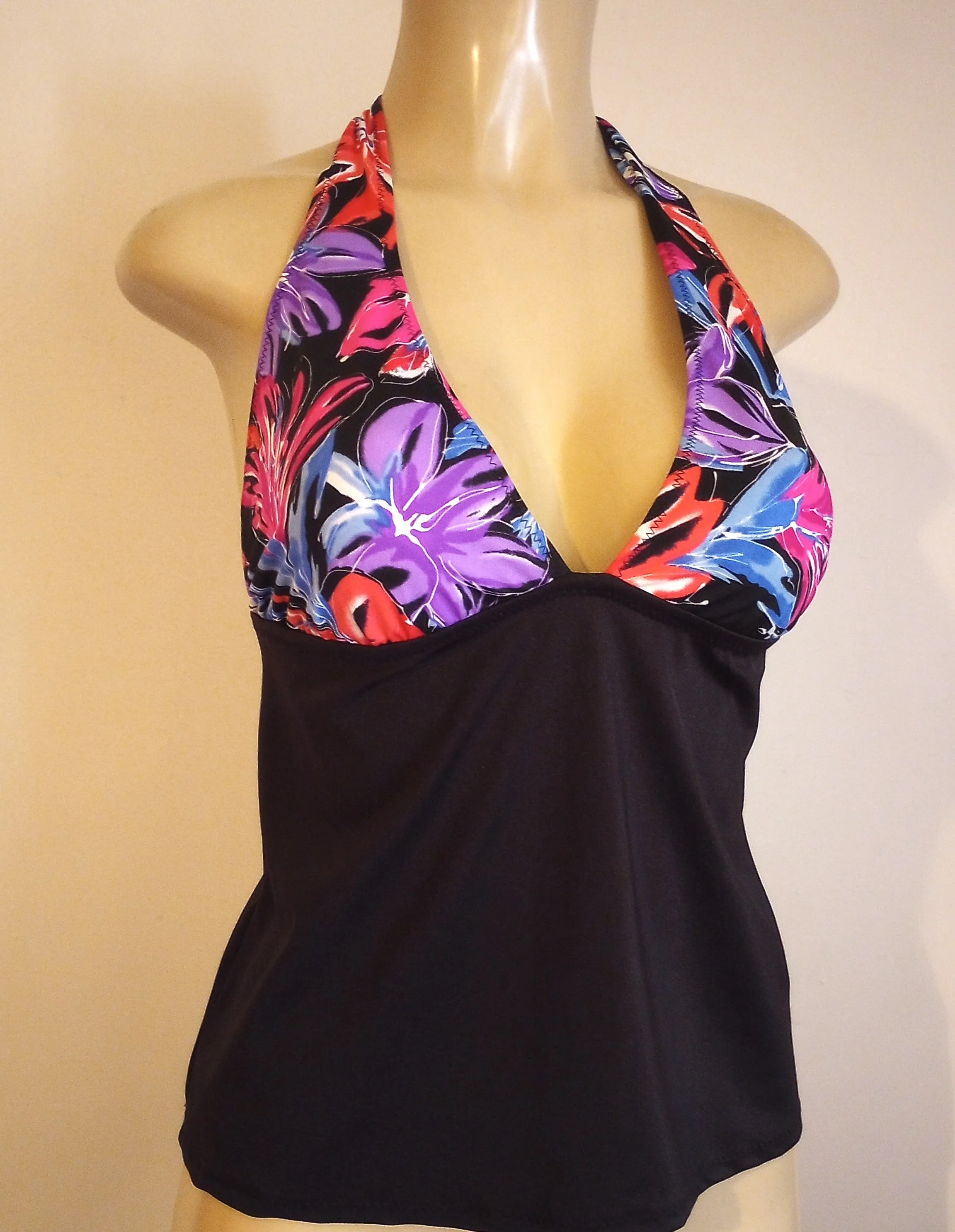 Tie Halter Tankini Tops. Open Apron Back Swimwear