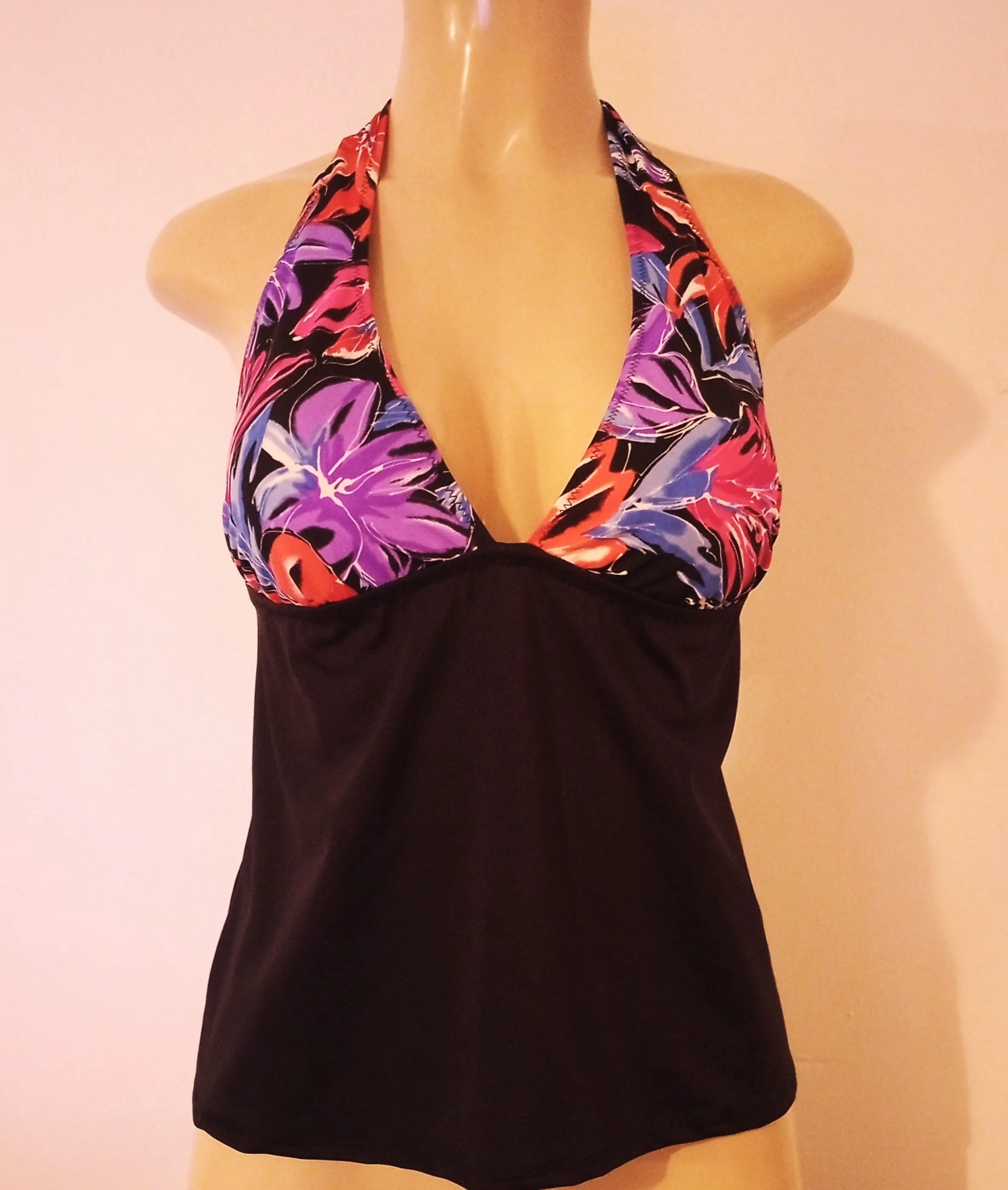 Tie Halter Tankini Tops. Open Apron Back Swimwear