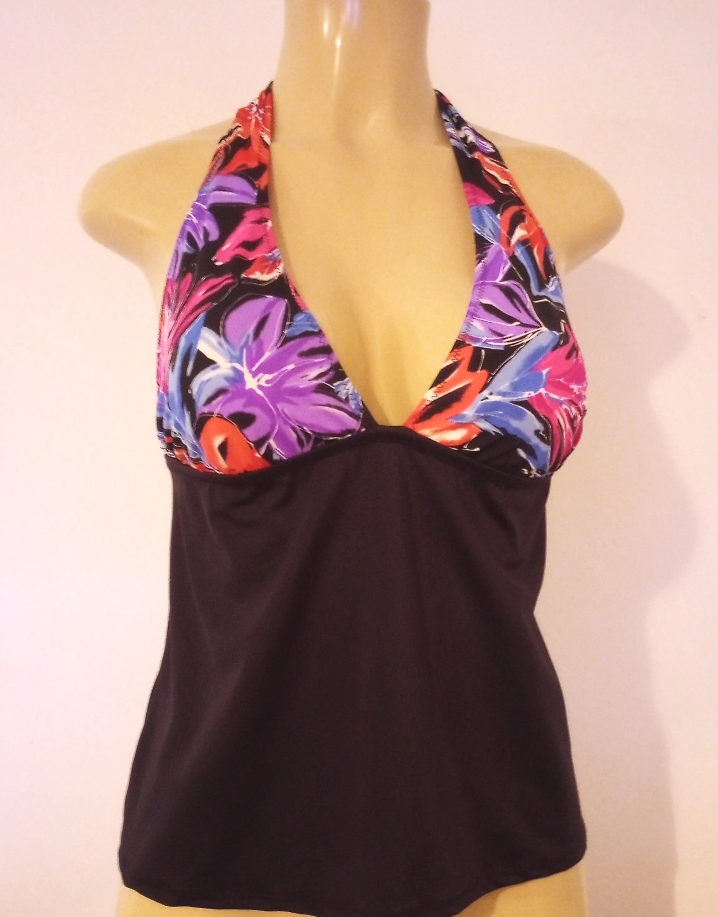 Tie Halter Tankini Tops. Open Apron Back Swimwear