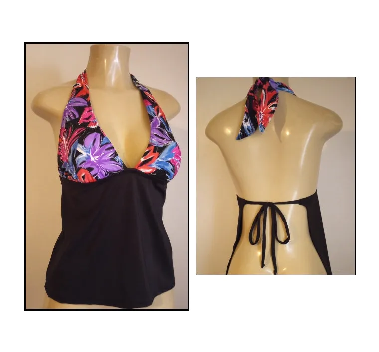 Tie Halter Tankini Tops. Open Apron Back Swimwear