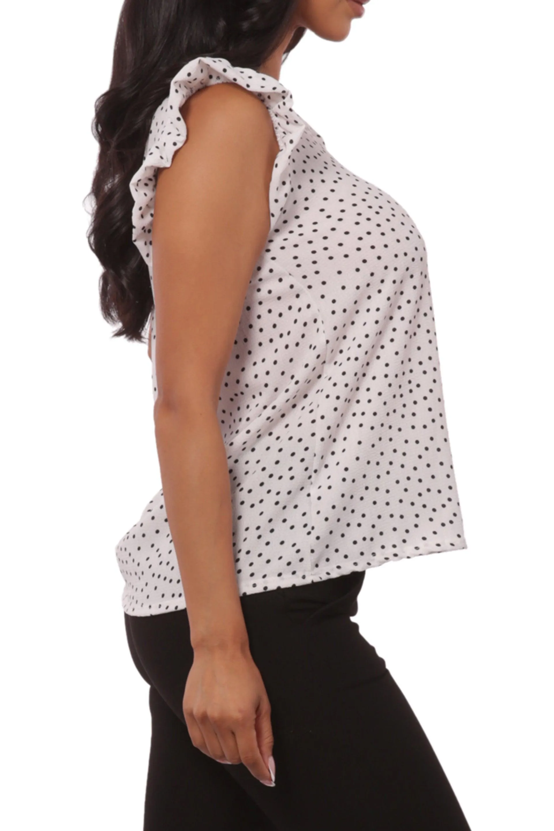 Tops With Ruffle Armhole Detail - White