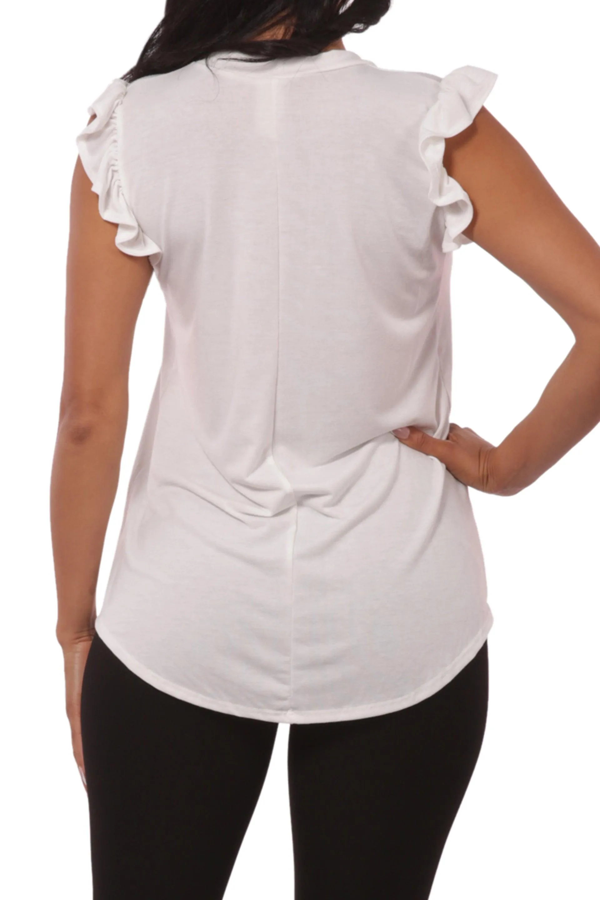 V-Neck Tops With Ruffle Armhole Detail - Ivory