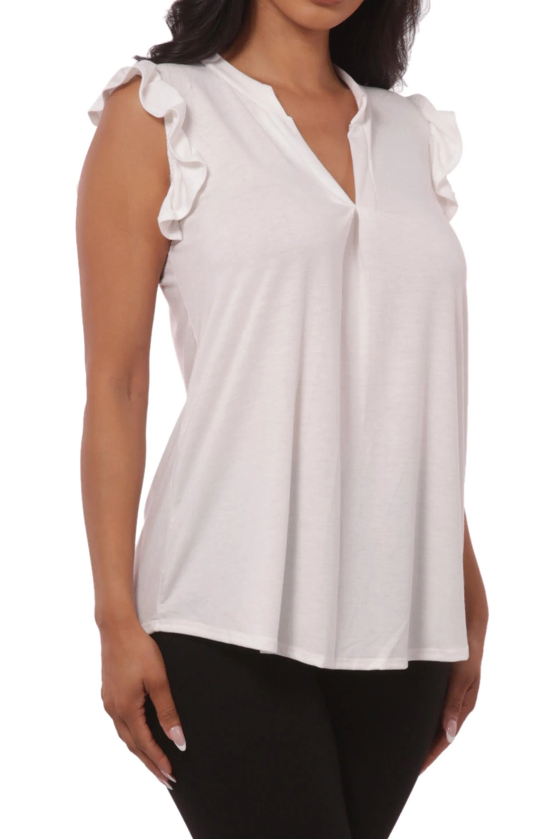 V-Neck Tops With Ruffle Armhole Detail - Ivory