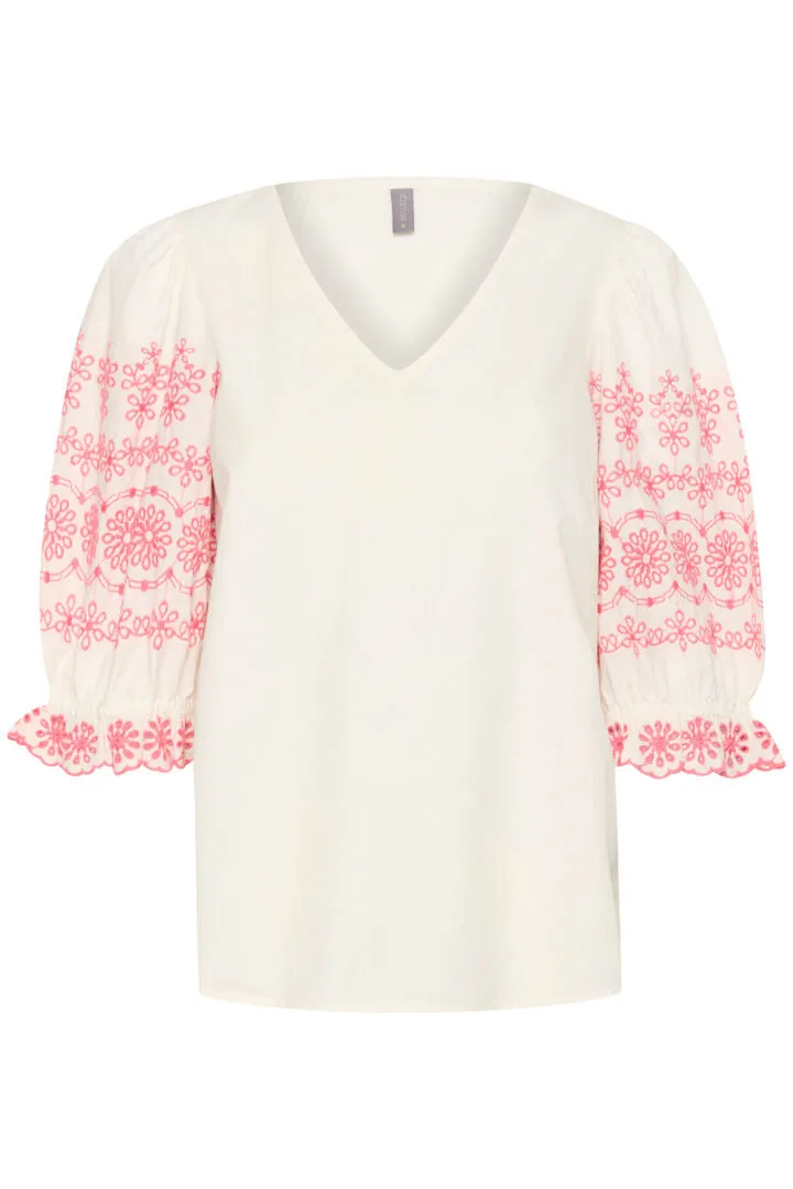 White Embroidered Cotton Blouse